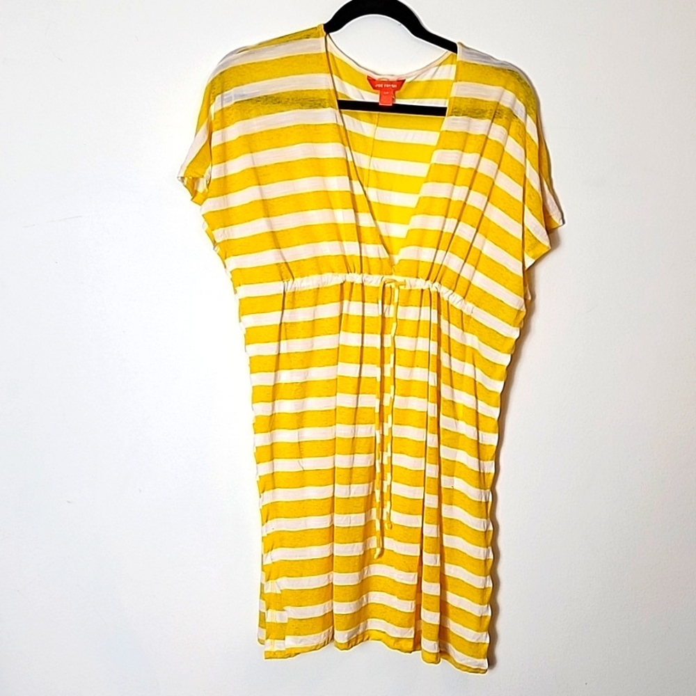 ♥️-Women's Beach Pool swimming cover up/dress yellow/White Striped size small P